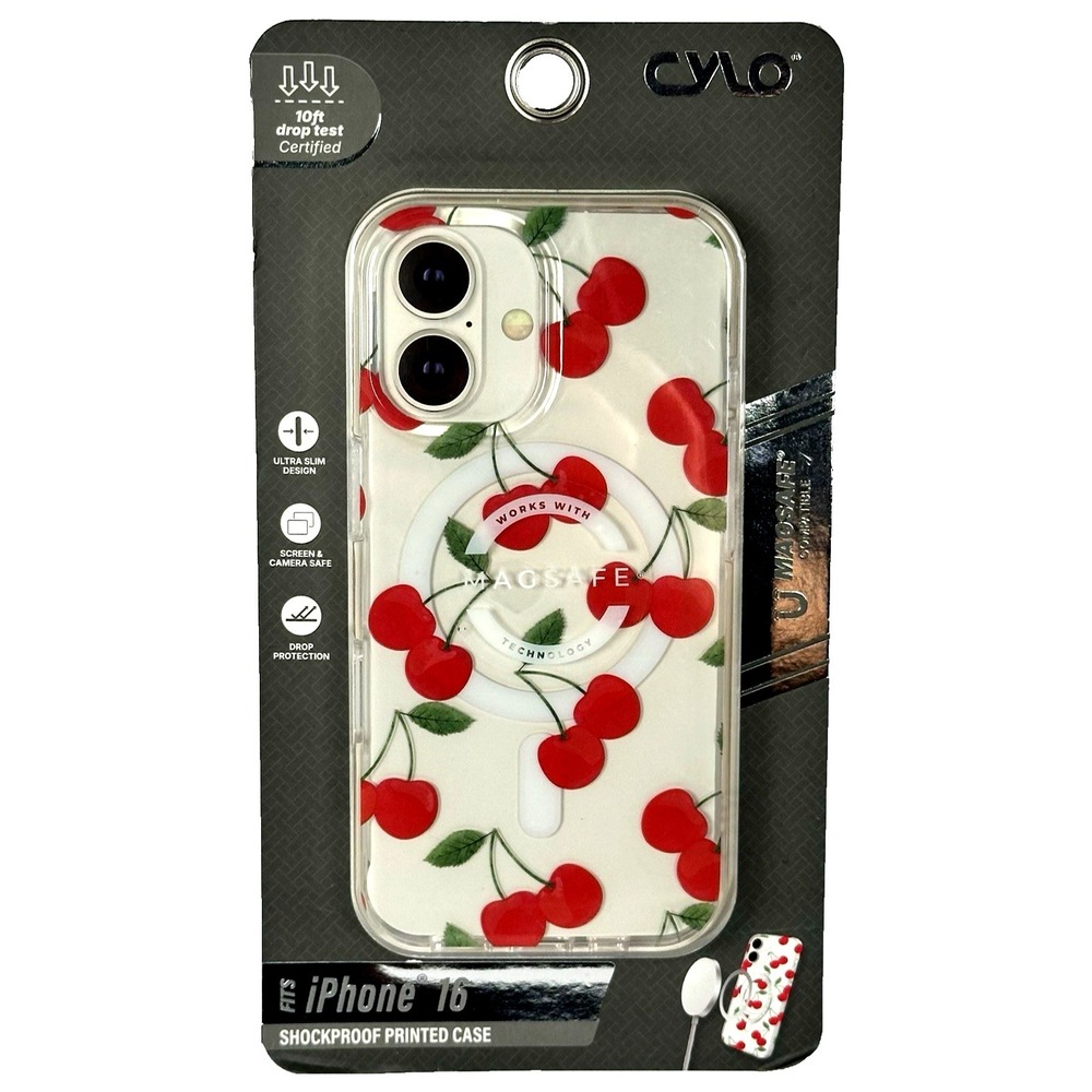 CYLO iPhone 16 Cherry MagSafe Case Clear Shockproof Cute Fruit Red Cherries